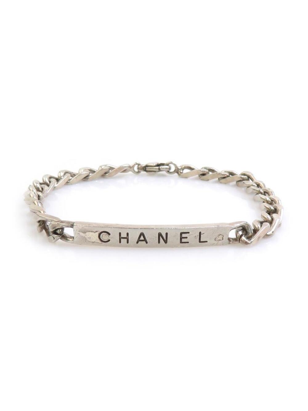 Auth Chanel Logo Bracelet Silver Metal #296618C23B